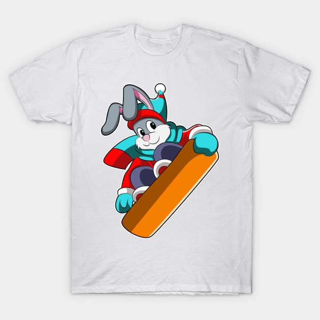 Rabbit at Snowboarding with Snowboard T-Shirt by Markus Schnabel